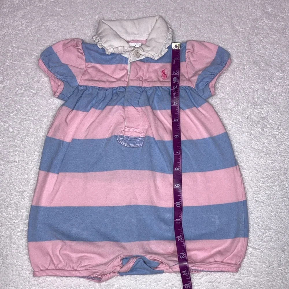 Ralph Lauren pink blue striped bubble romper one piece 6m